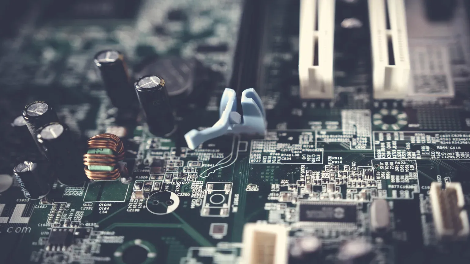 Detailed view of electronic components on a circuit board
