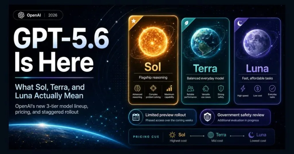 Logo OpenAI với dòng chữ GPT-5.6 Sol Terra Luna