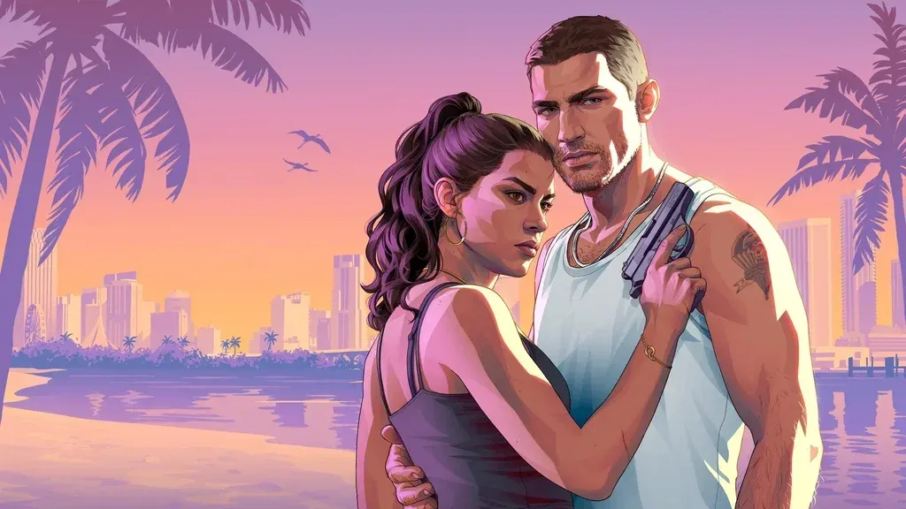 Ảnh GTA 6 cover art chính thức với Lucia và Jason cùng bối cảnh Vice City