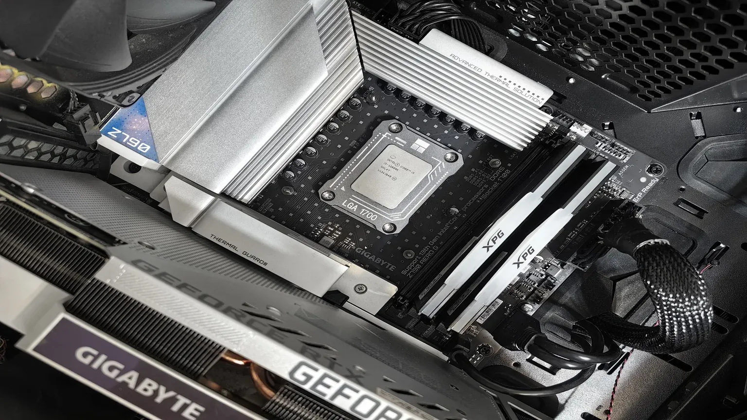 High-performance PC build featuring a motherboard and components