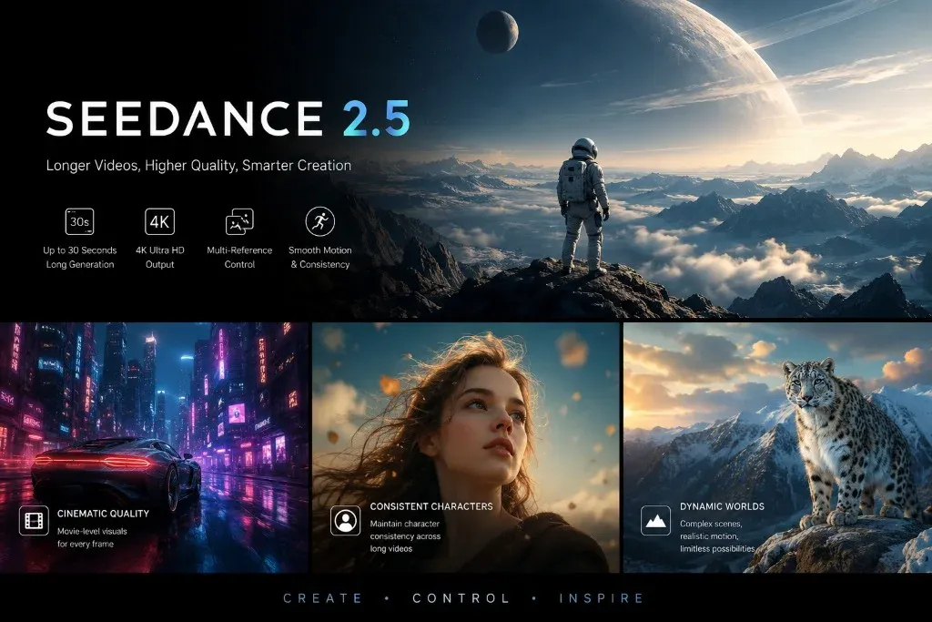Seedance 2.5 của ByteDance — tạo video AI 30 giây native 4K trong một lần với 50 reference inputs — Ảnh từ trang SeedDance